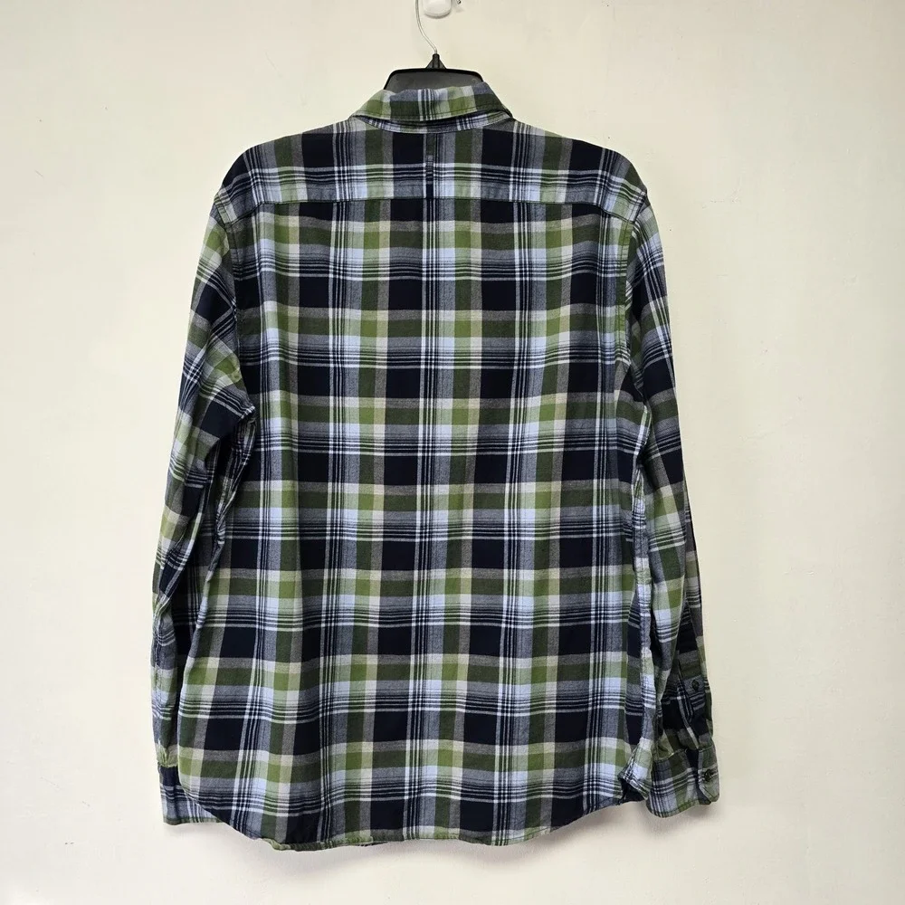 Banana Republic Shirt Mens L Plaid Camden Fit Luxe Flannel Blue Green Long Slv